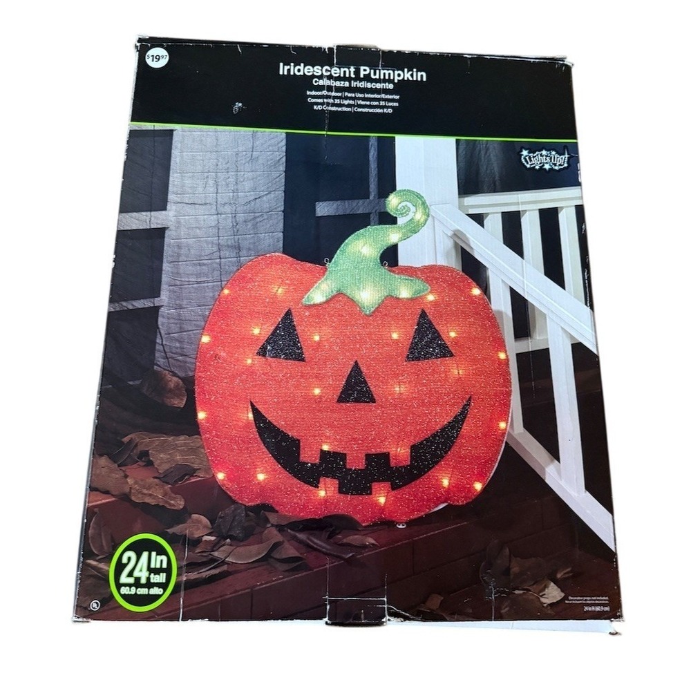 Iridescent Lighted Jack-o'-Lantern Pumpkin Yard Decor 35 Lights Halloween 24"